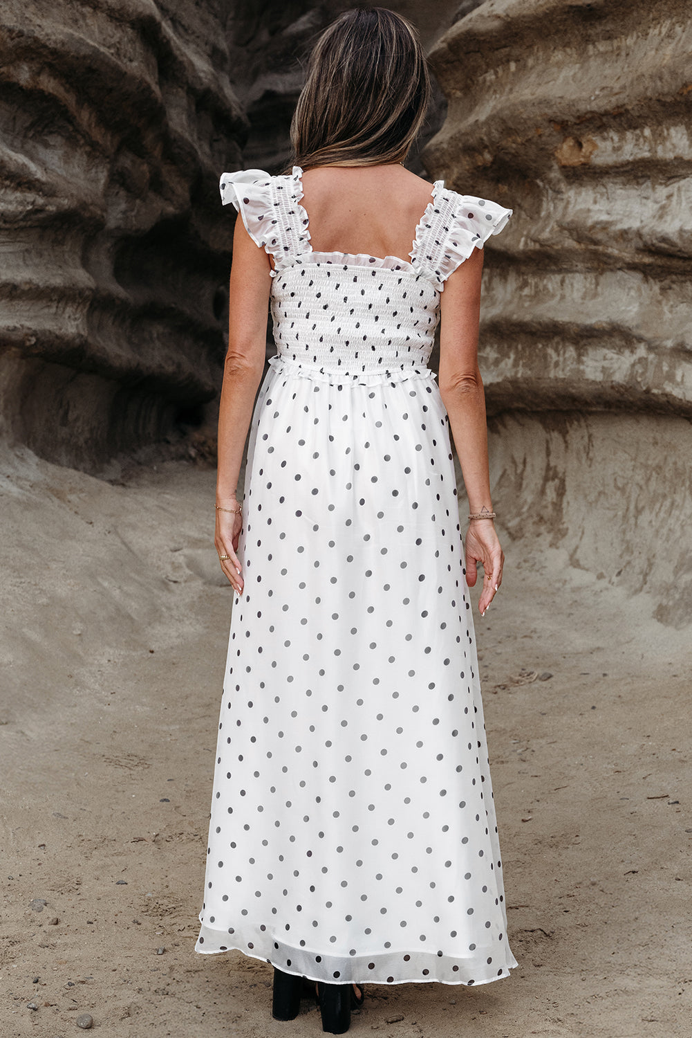 Sarai Polka Dot Smocked Maxi Dress - Threaded Pear