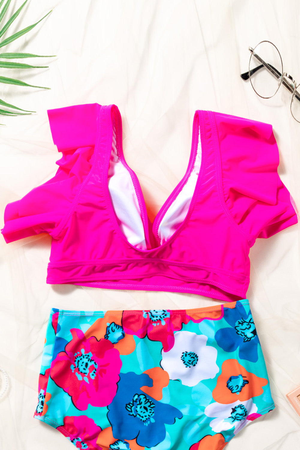 Lauren Ruffled V Neck Swim Top - Threaded Pear