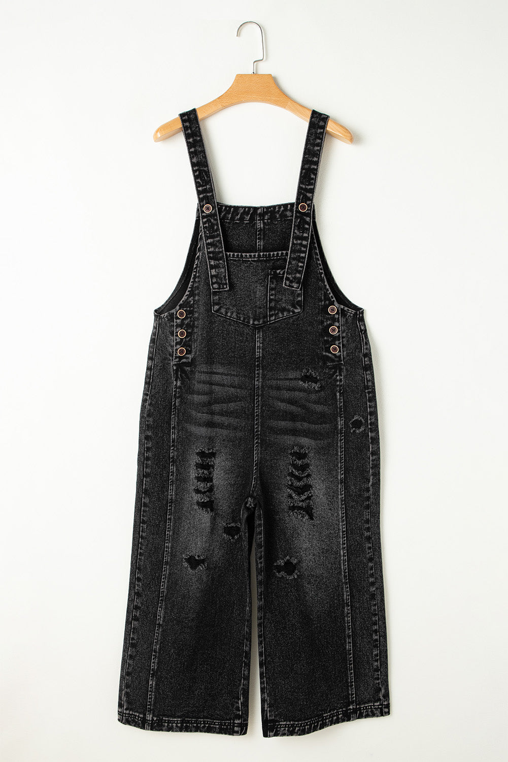 Baylor Distressed Bib Pocket Wide Leg Denim Overall - Threaded Pear