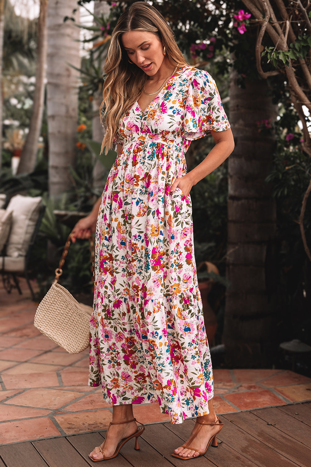 Kaitlyn Floral Short Sleeve Maxi Dress - Threaded Pear