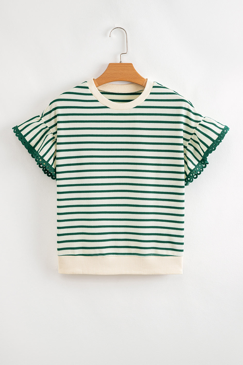 Naya Scallop Lace Trim Ruffle Short Sleeves Top - Threaded Pear