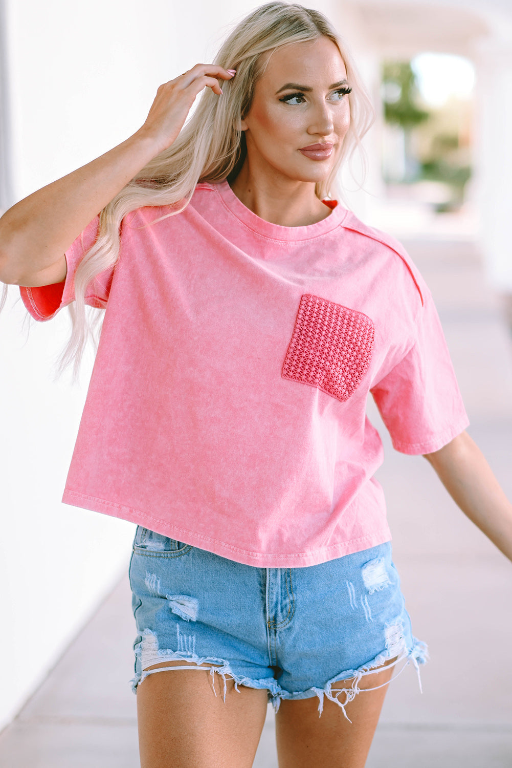 Jolene Lace Patch Pocket T-Shirt - Threaded Pear