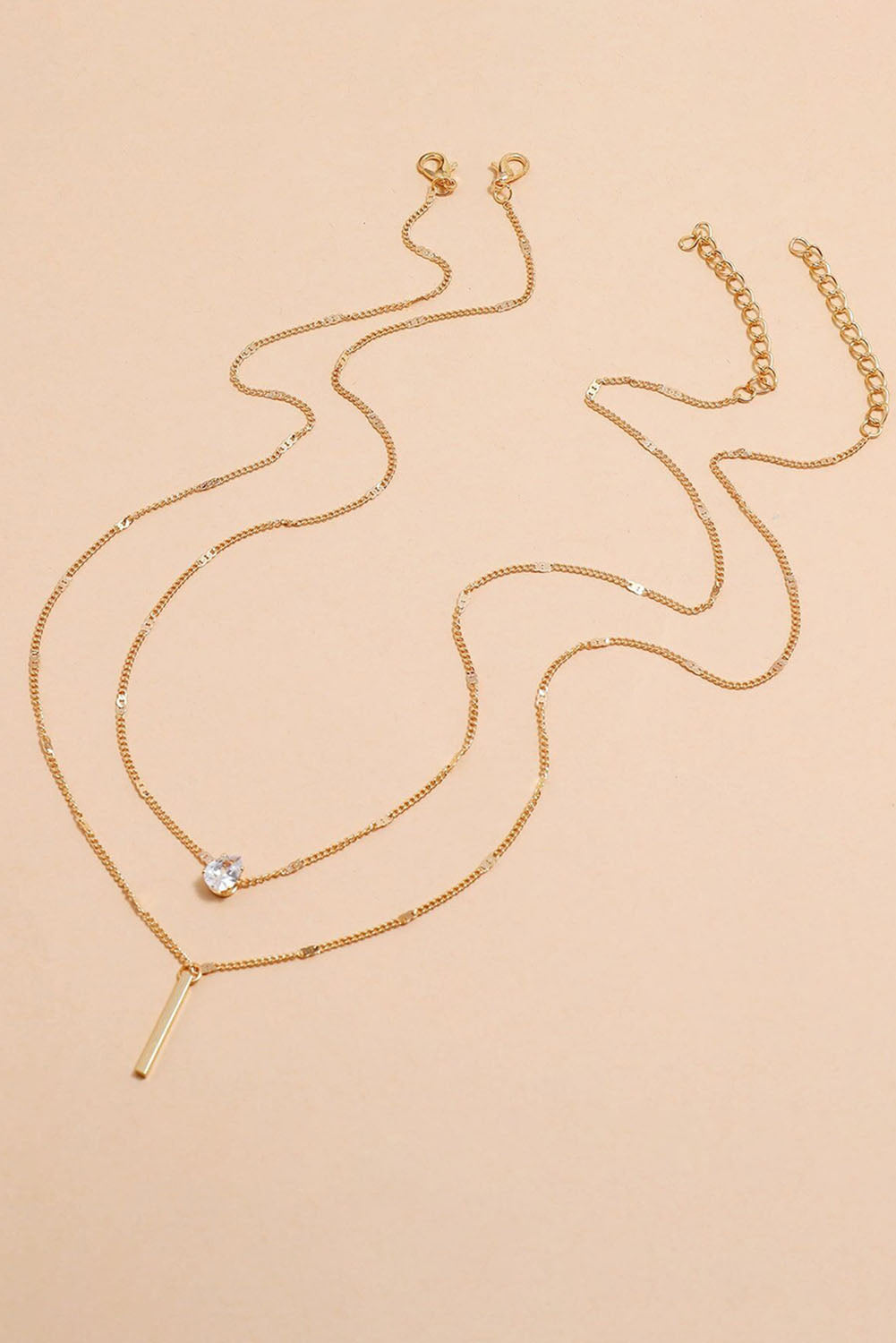 Gold Layered Rhinestone Pendant Necklace - Threaded Pear