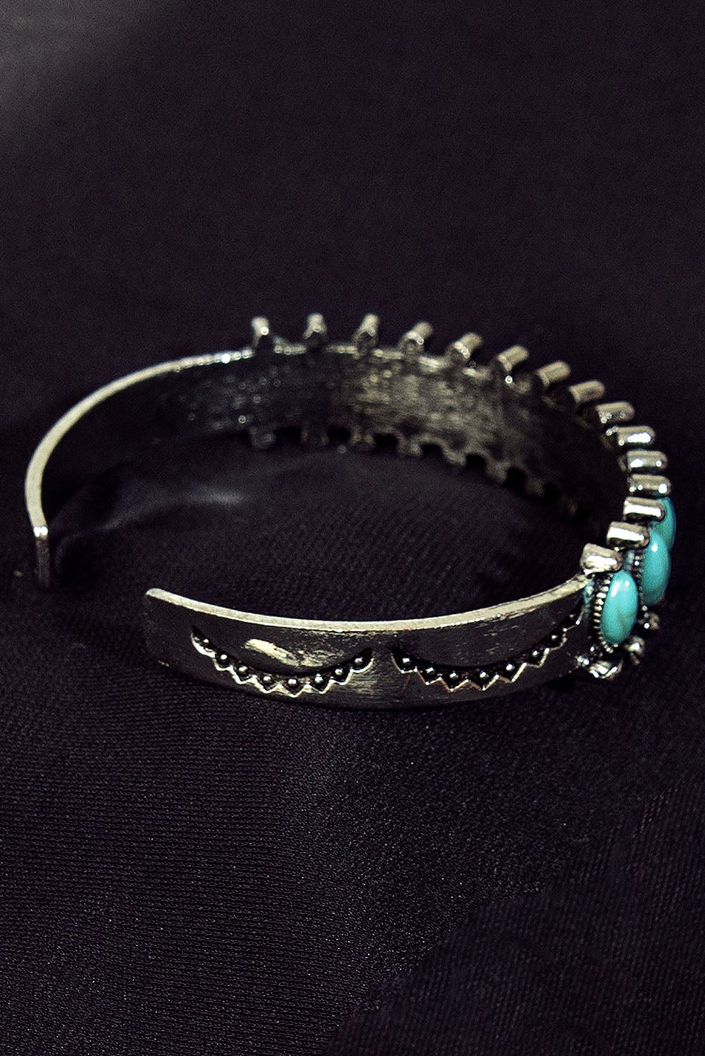 Green Boho Turquoise Gem Beaded Open Bracelet - Threaded Pear