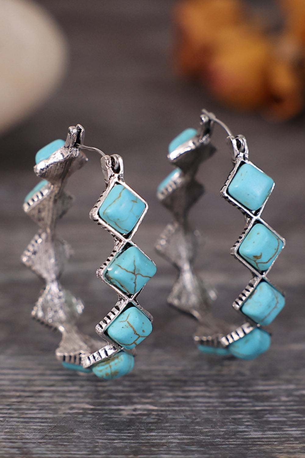 Green Square Turquoise Gem Earrings - Threaded Pear