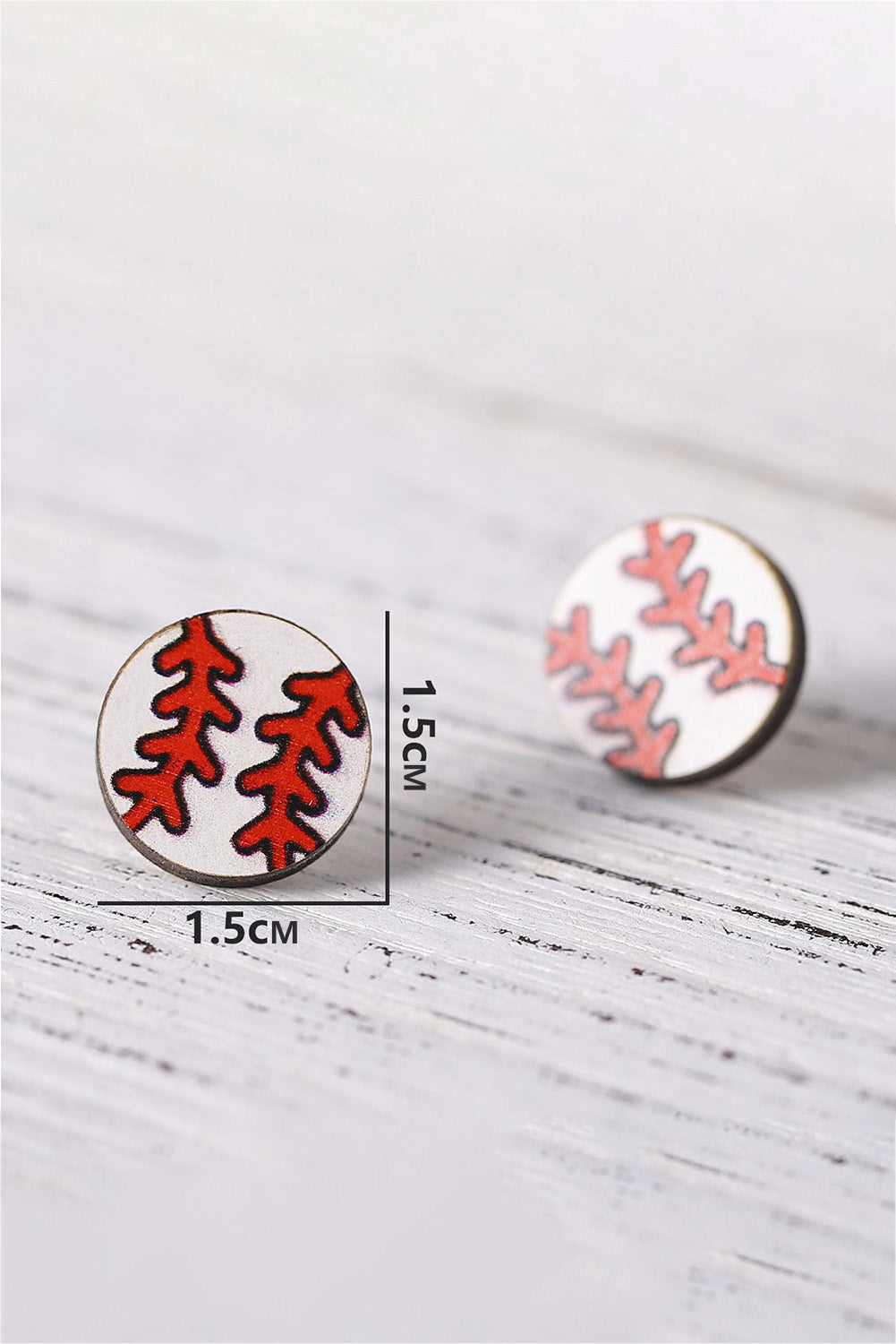 White Wooden Baseball Studded Earrings - Threaded Pear