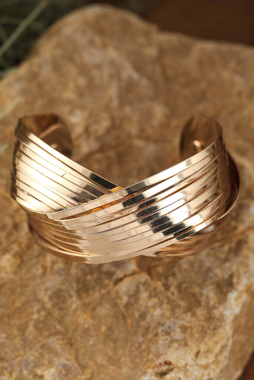 Gold Crossover Cuff Bracelet - Threaded Pear