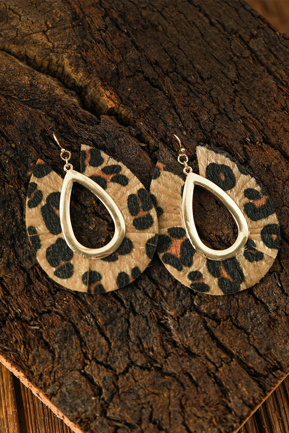 Leopard Print Hollow Out Drop Earrings - Threaded Pear