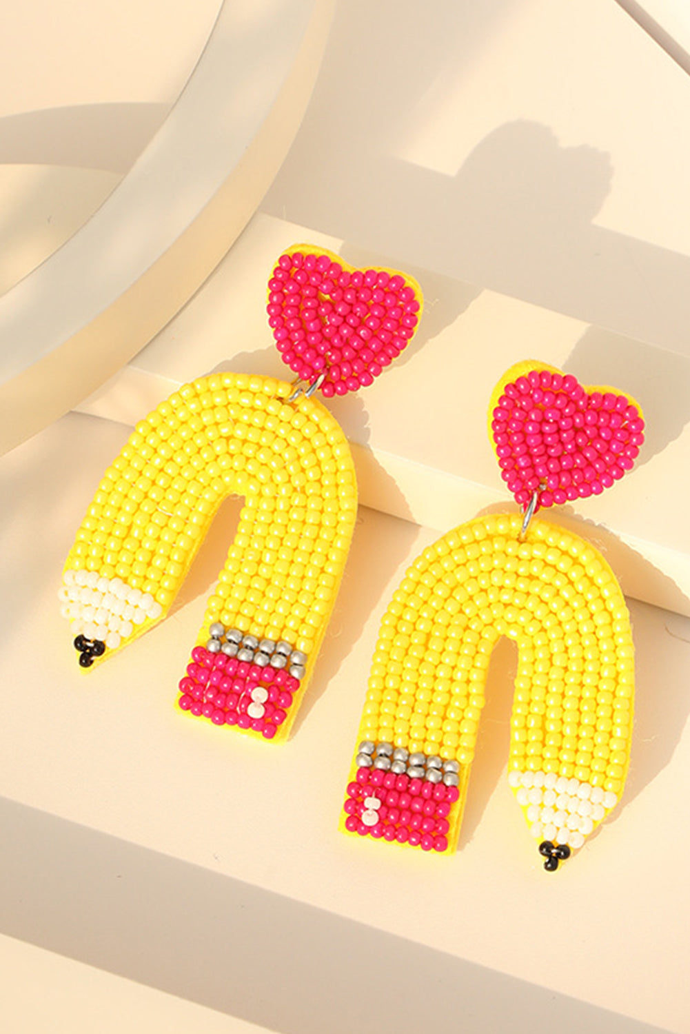 Yellow Heart Pencil Earrings - Threaded Pear