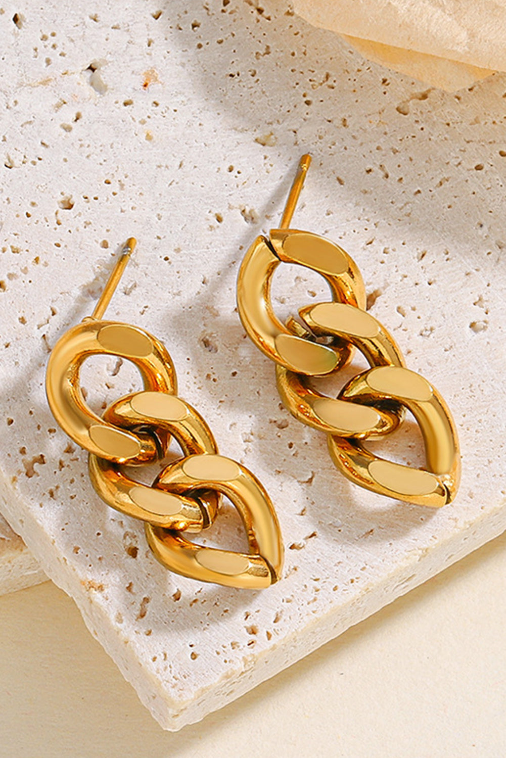 Gold Chain Link Plate Alloy Drop Earrings - Threaded Pear