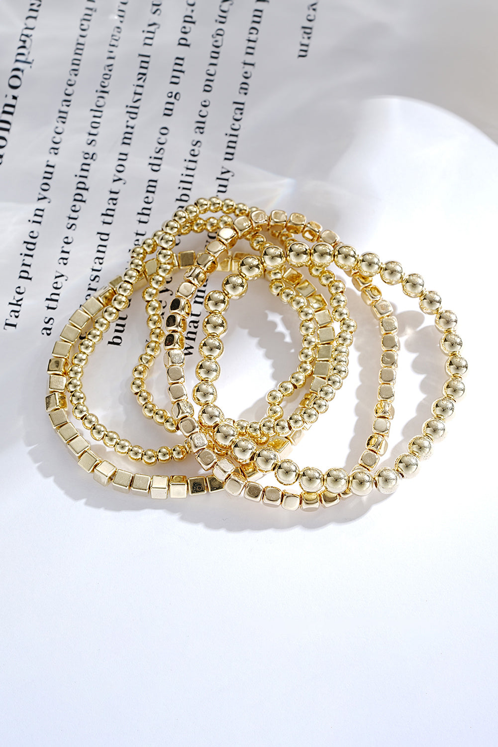 Gold Cube Beaded 5 Pcs Bracelet - Threaded Pear