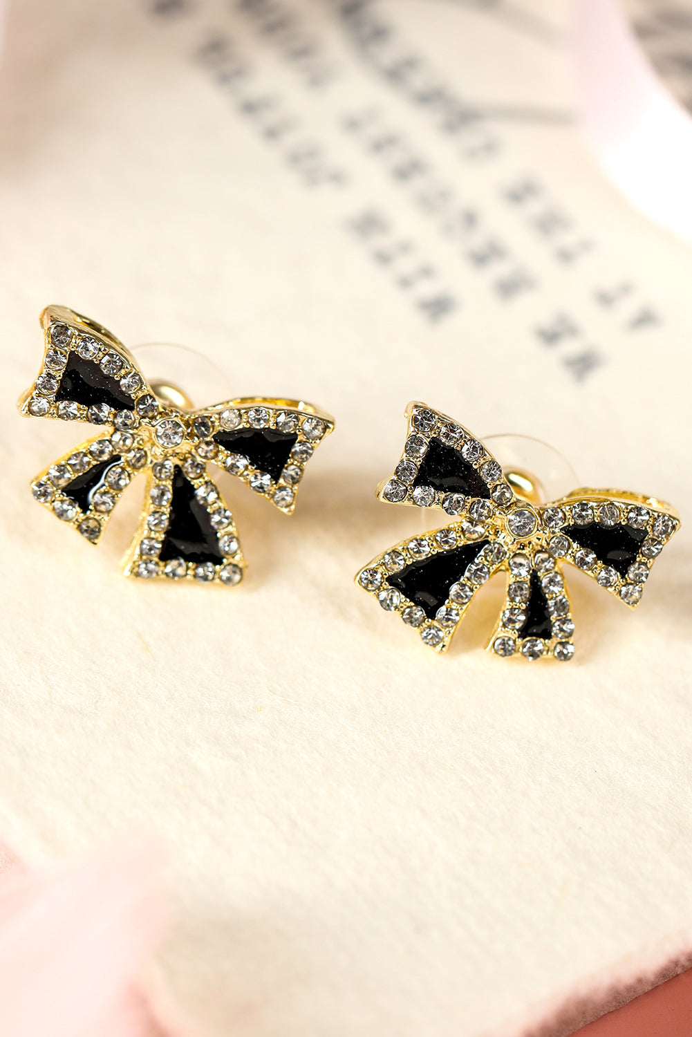 Black Rhinestone Bow Knot Stud Earrings - Threaded Pear