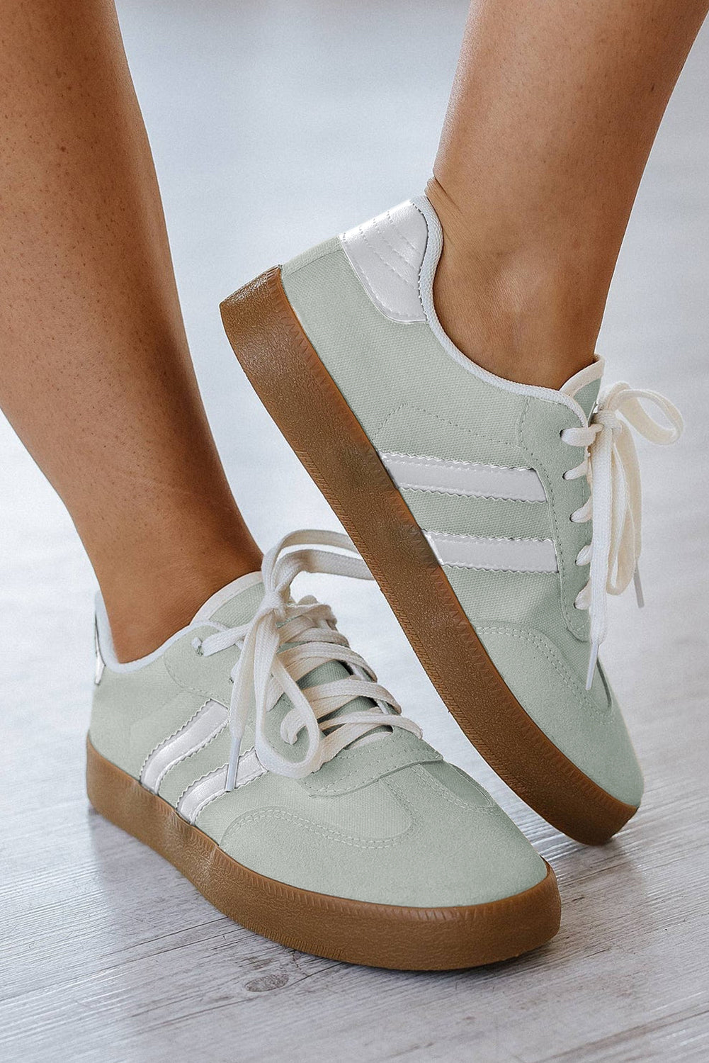 Willa Striped Lace-up Flat Sneakers - Threaded Pear