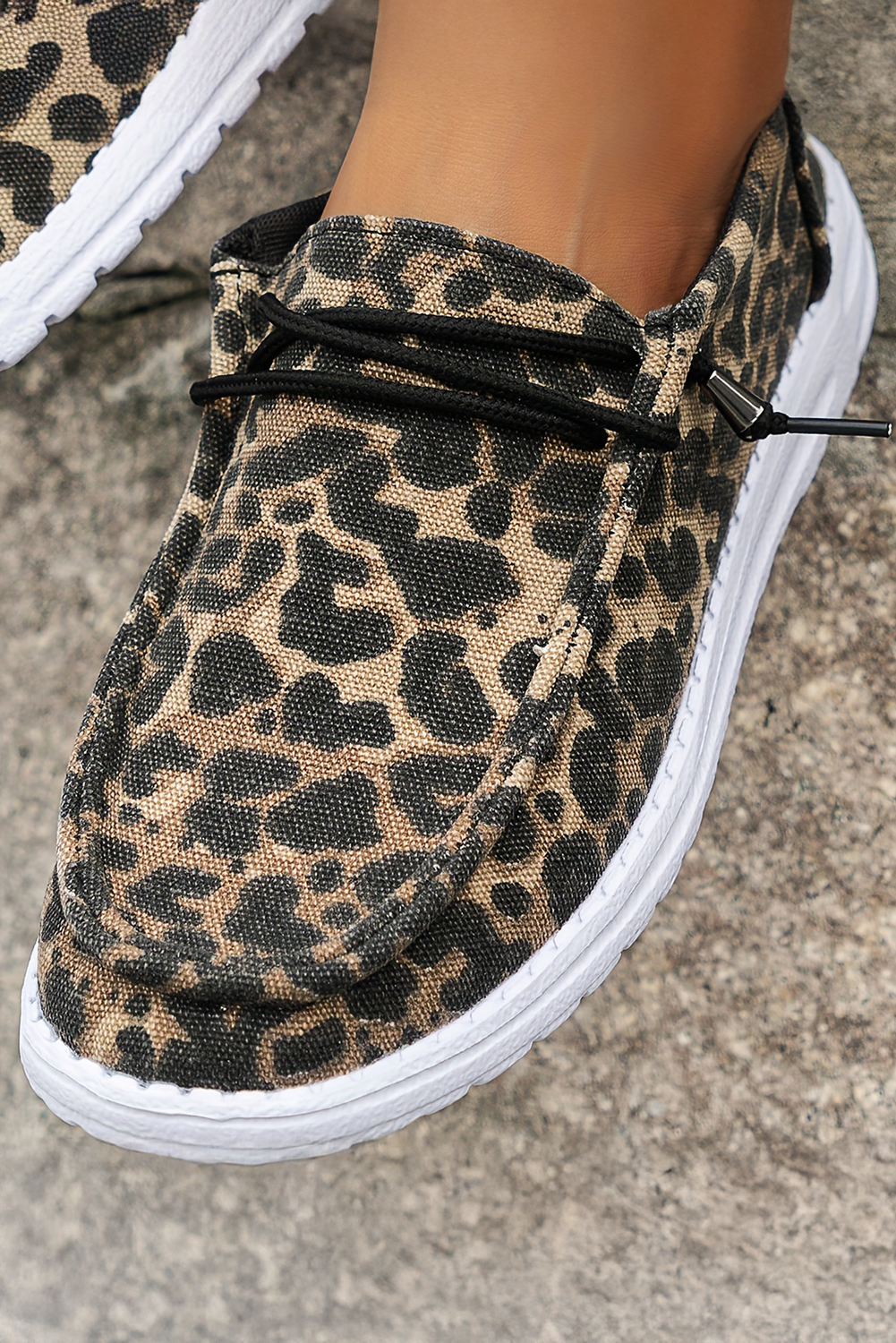 Kira Lace-up Decor Leopard Canvas Shoes - Threaded Pear