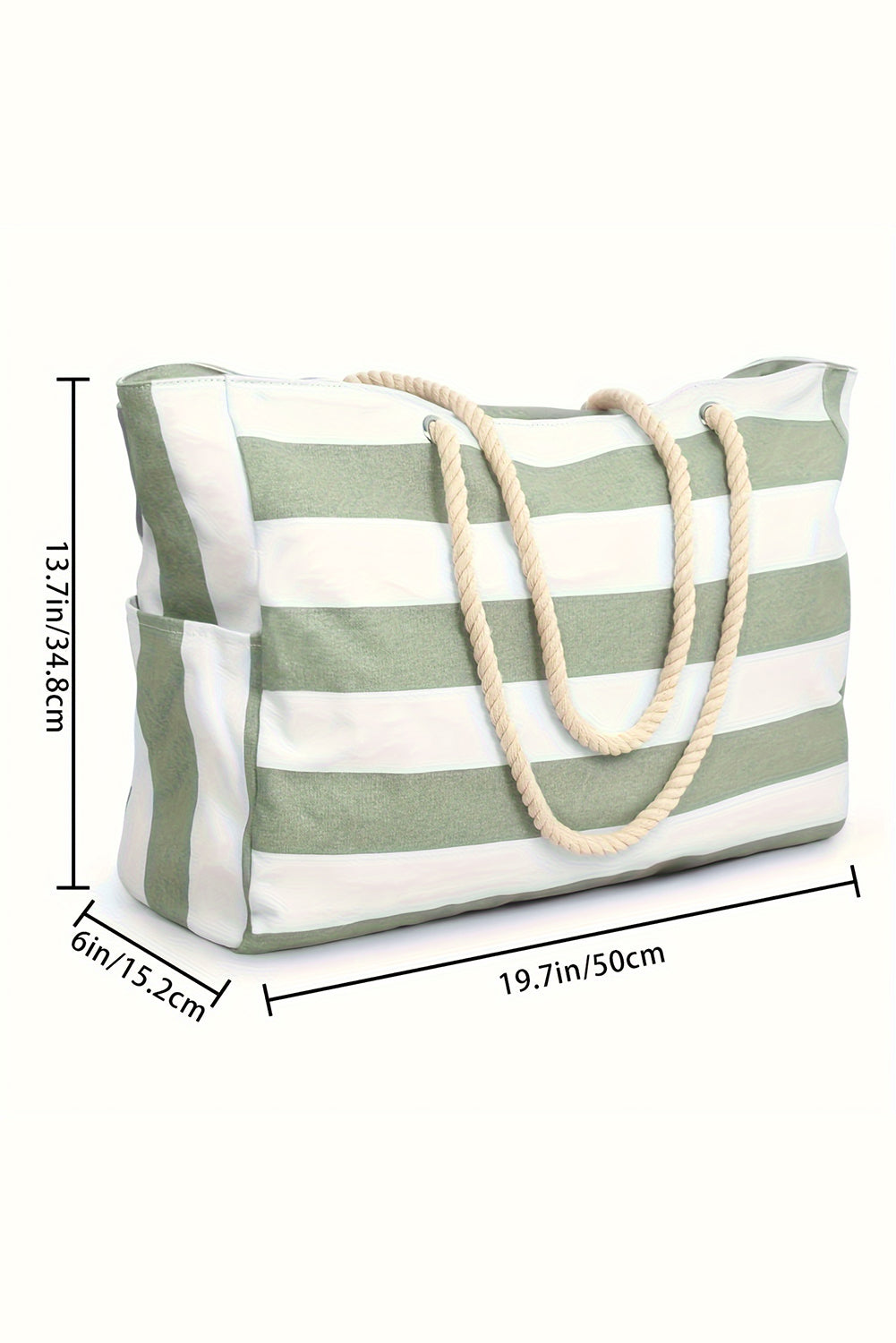 Cleo Striped Canvas Large Tote - Threaded Pear