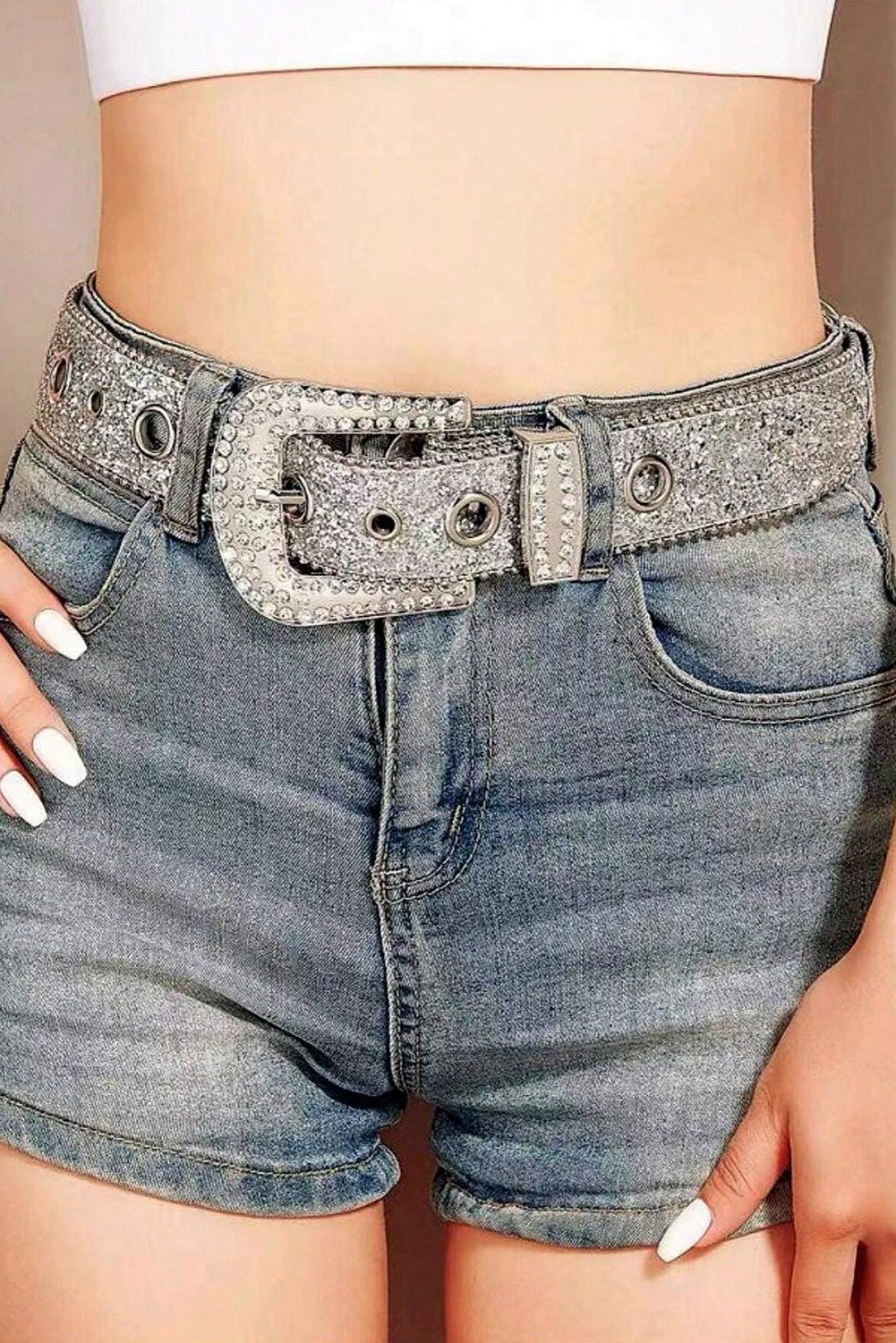 White Rhinestone Buckle Belt - Threaded Pear