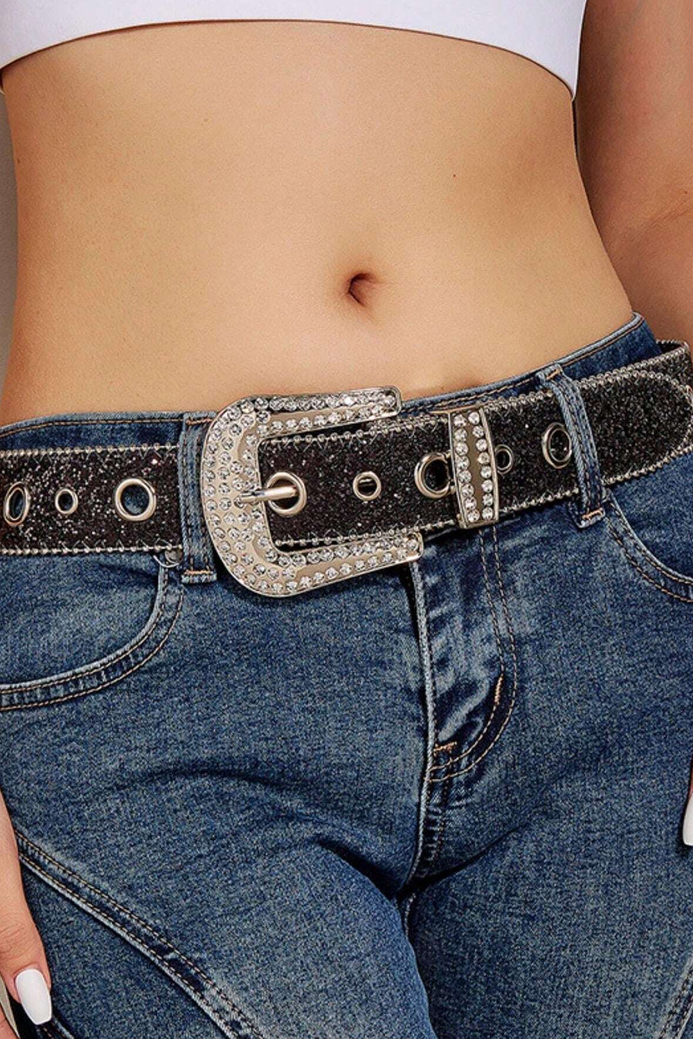 Black Rhinestone Buckle Belt - Threaded Pear