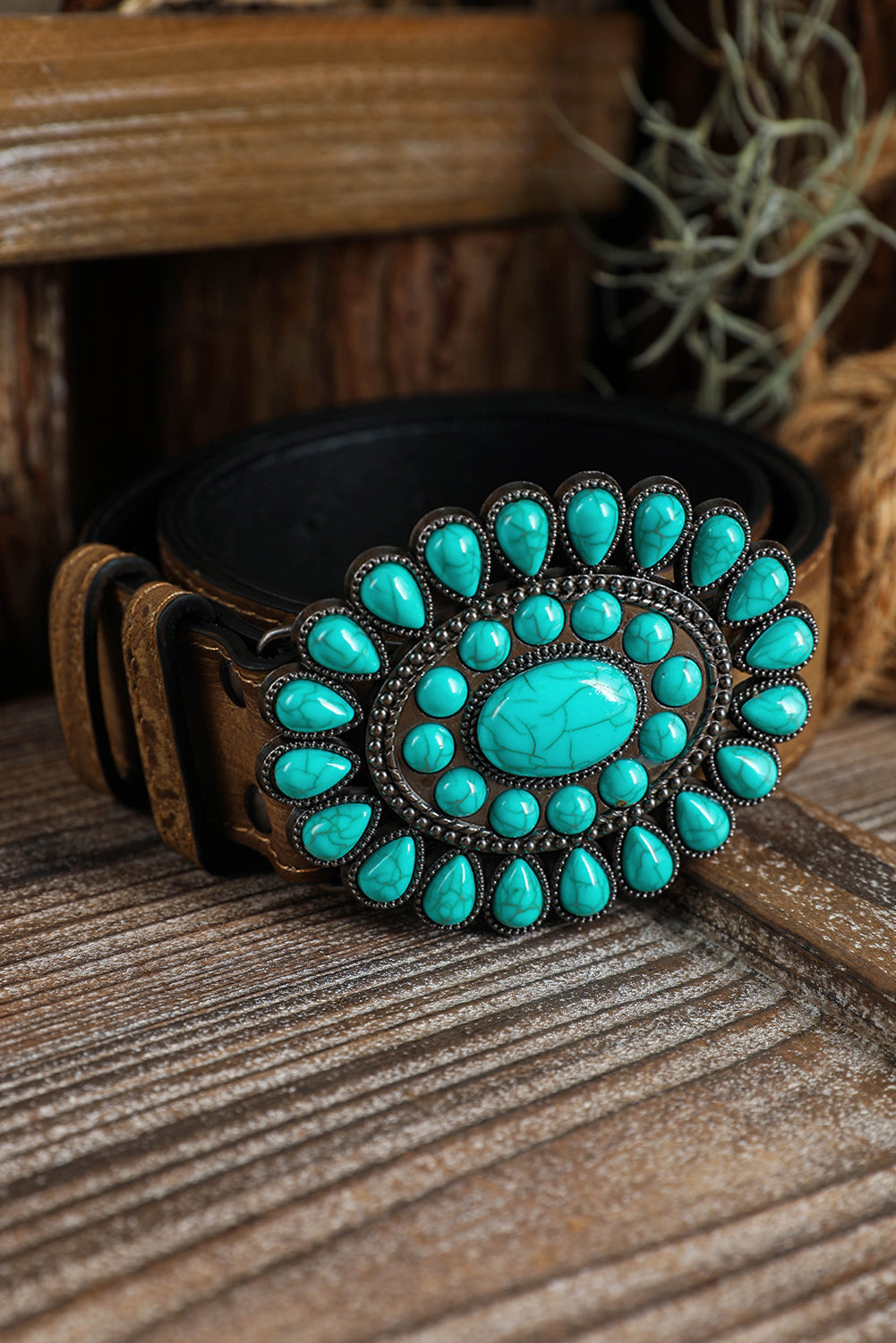 Western Turquoise Decor Retro Wide Belt - Threaded Pear