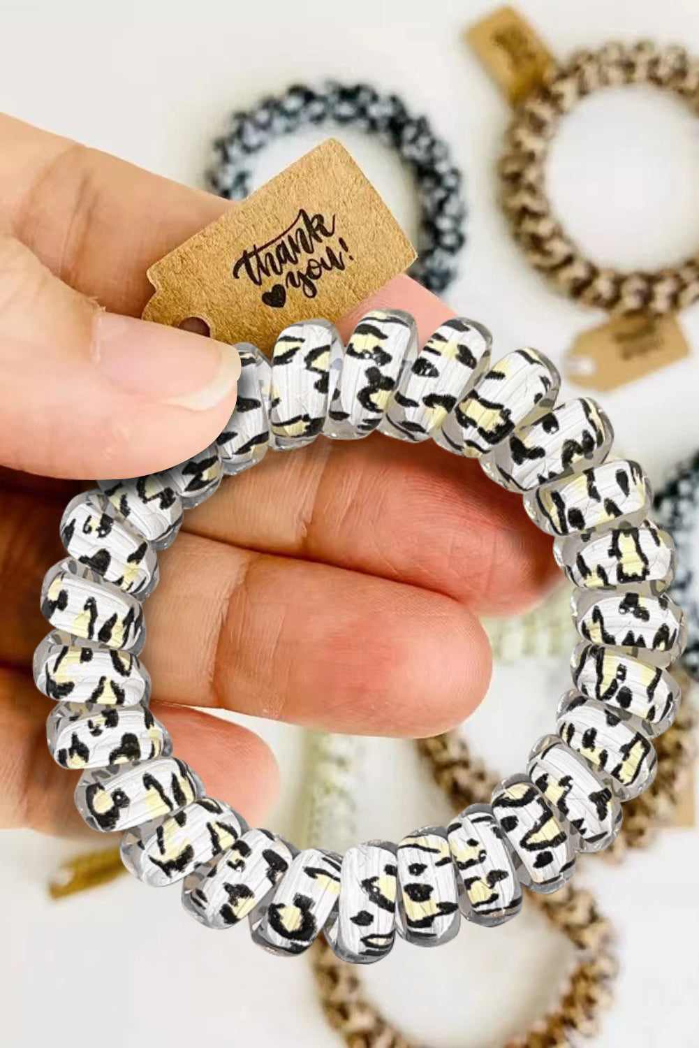 3PCS Leopard Printed Telephone Wire Hair Loop - Threaded Pear