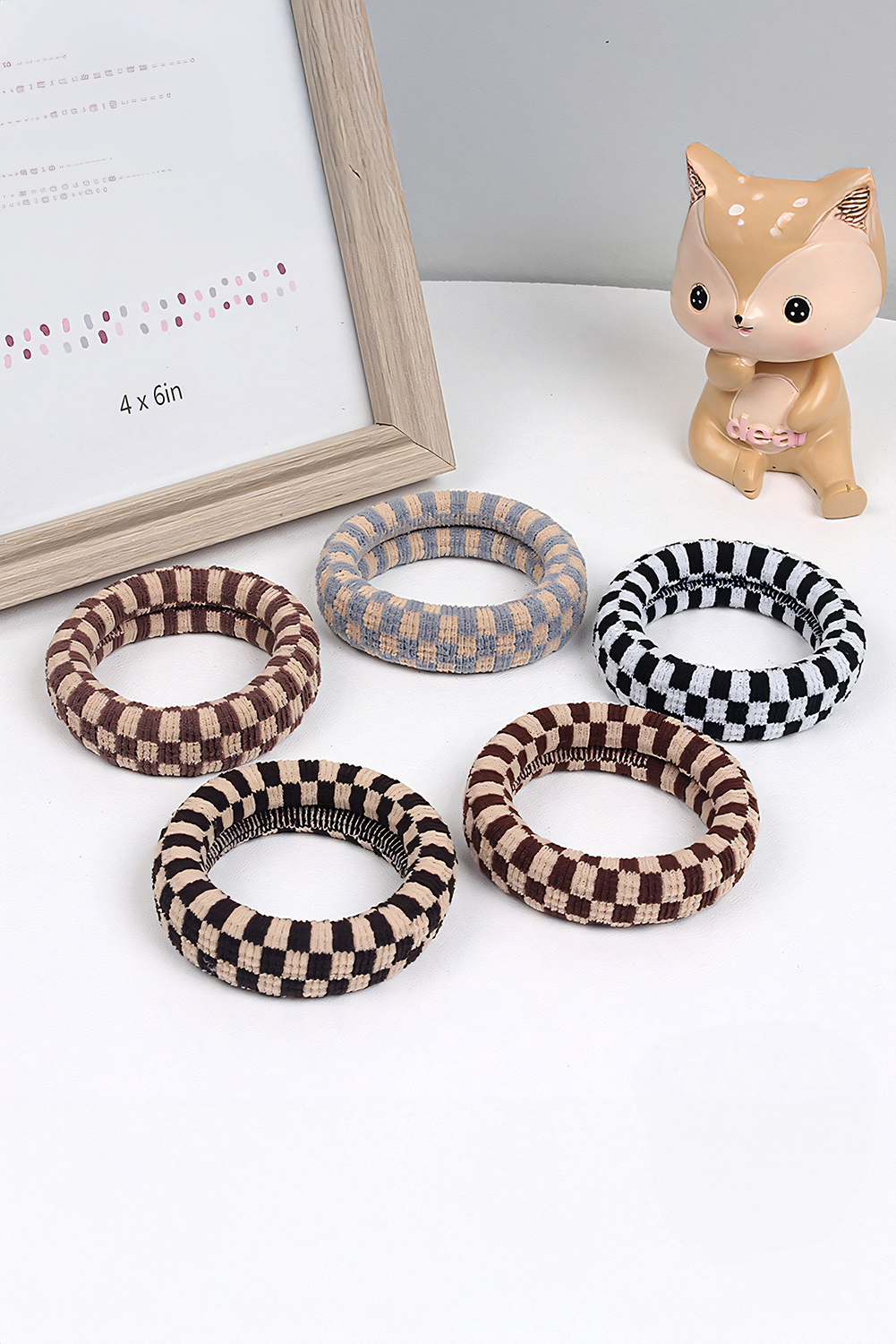 Checkered Print Nylon Elastic Hair Tie - Threaded Pear