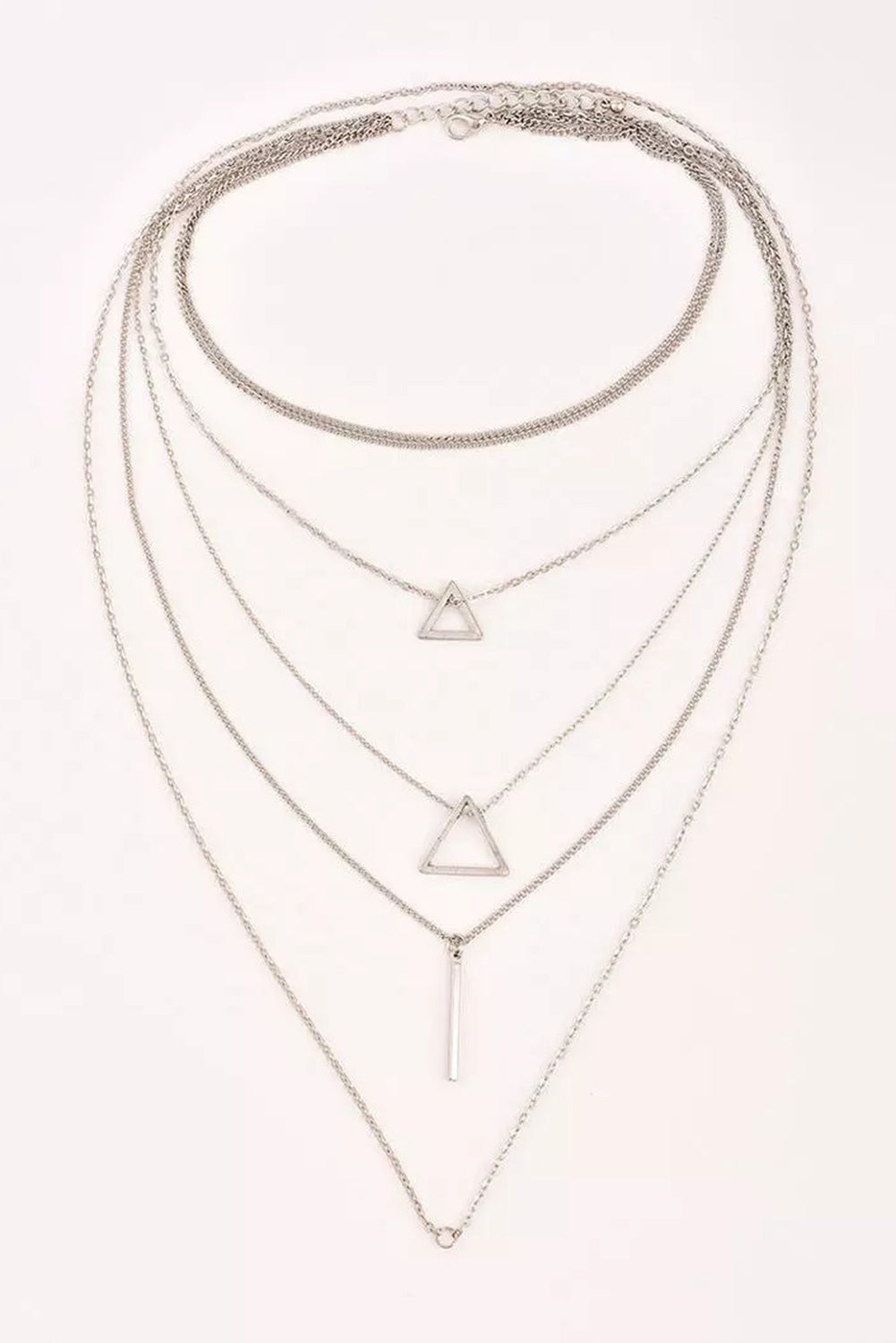 Silver Boho Triangle Bar Pendant Multilayer Necklace - Threaded Pear