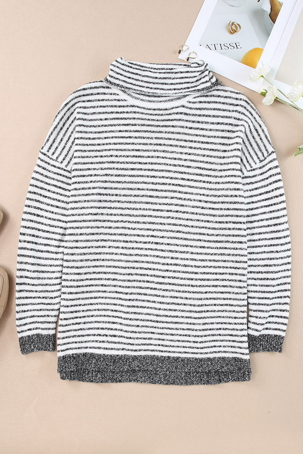 Alaia Striped Turtleneck Loose Sweater - Threaded Pear