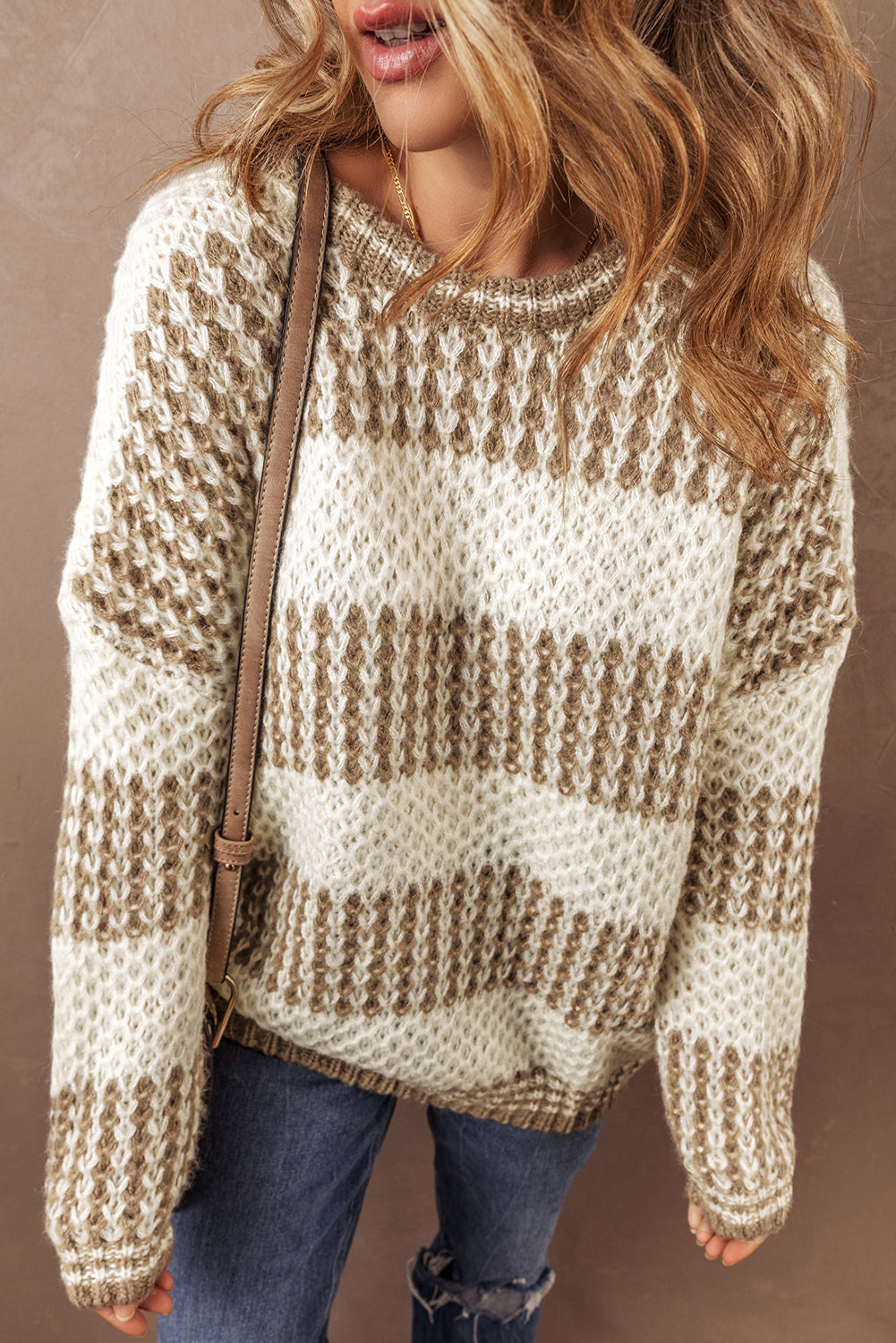 Saylor Round Neck Loose Sweater - Threaded Pear