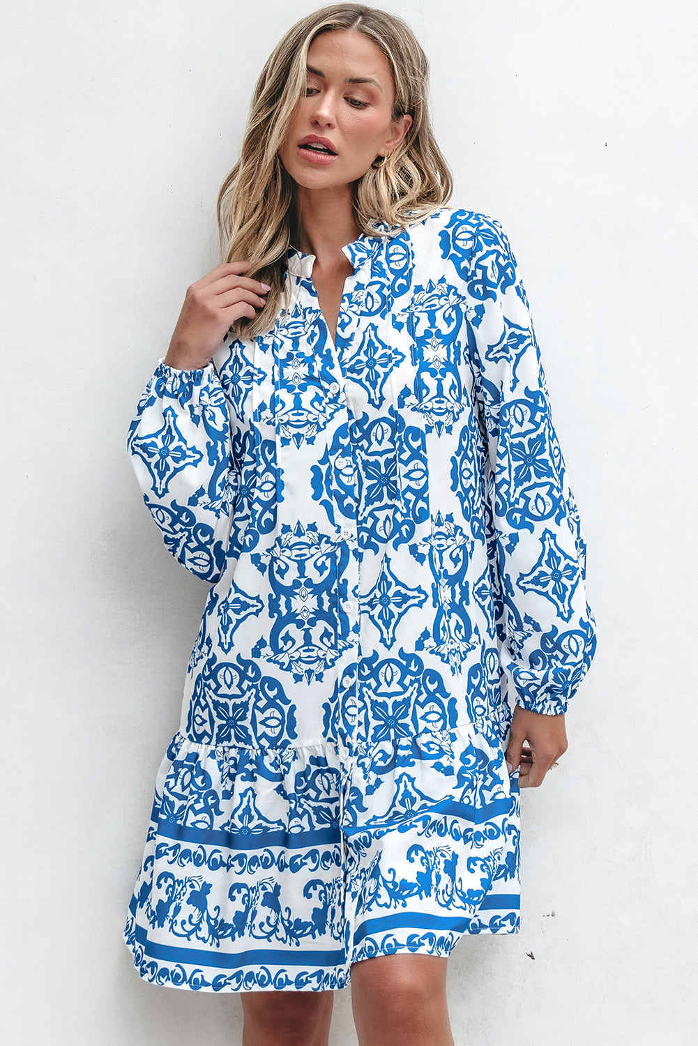 Adalynn Tribal Button Up Loose Mini Dress - Threaded Pear