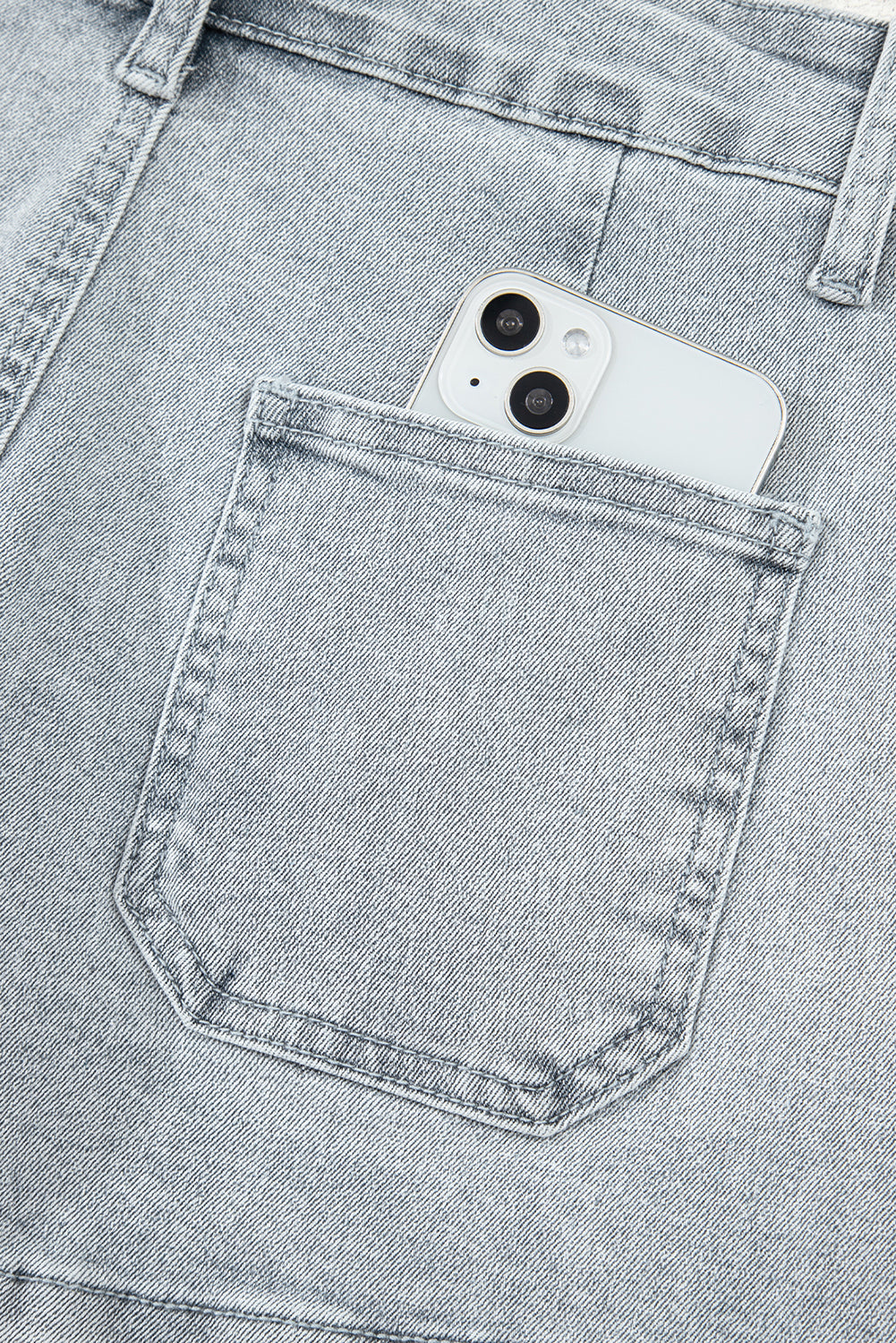 Scalloped Acid Wash High Waist Denim Shorts - Threaded Pear