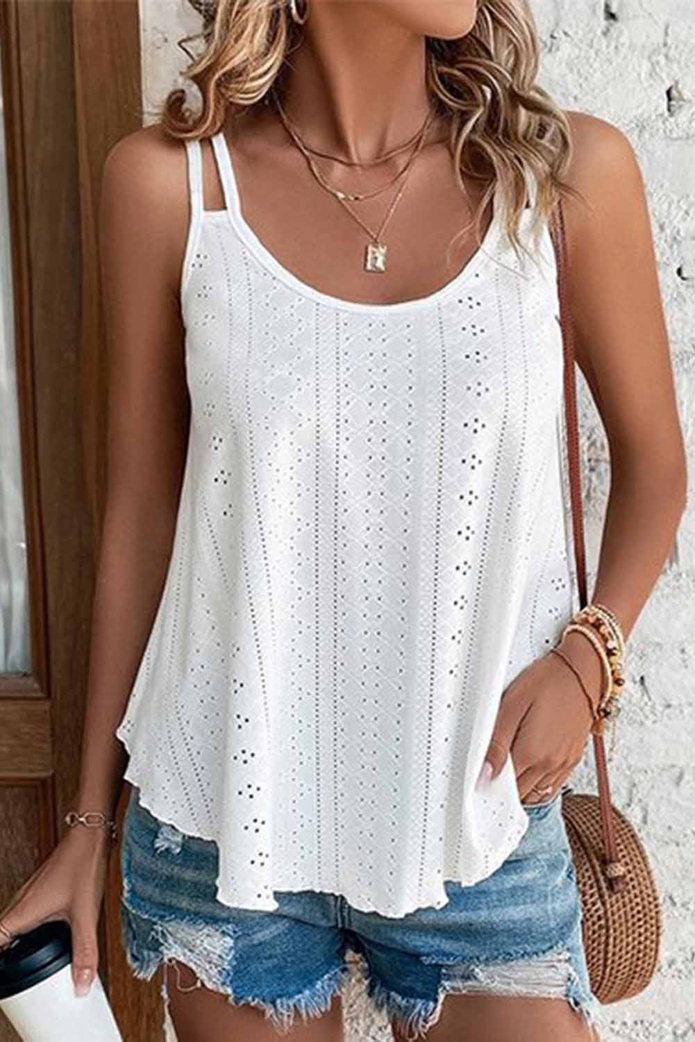 Meadow Eyelet Strappy Scoop-Neck Tank Top - Threaded Pear