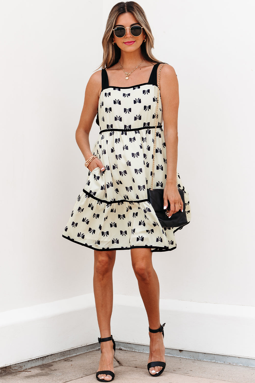 Pagie Bow Knot Shoulder Mini Dress - Threaded Pear