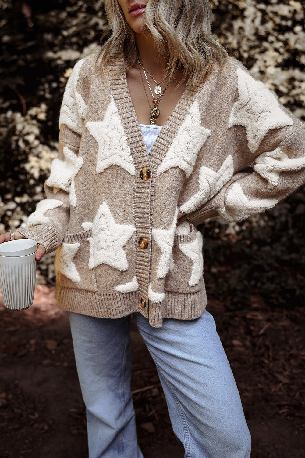 Clare Sherpa Star Cardigan - Threaded Pear