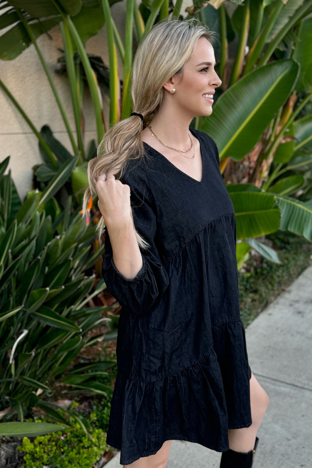 Clara Ruffled Chambray Dress - Threaded Pear