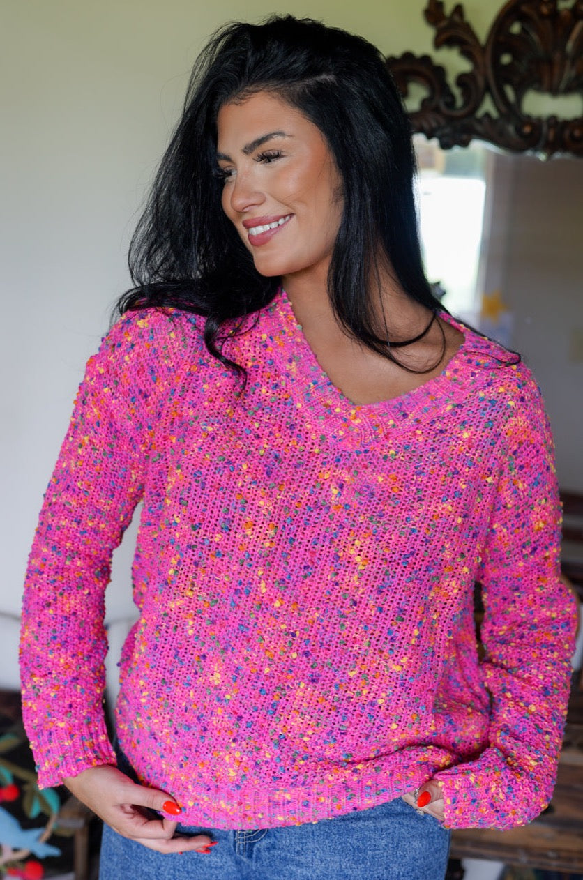 Liana Spots Knitted V Neck Casual Sweater - Threaded Pear