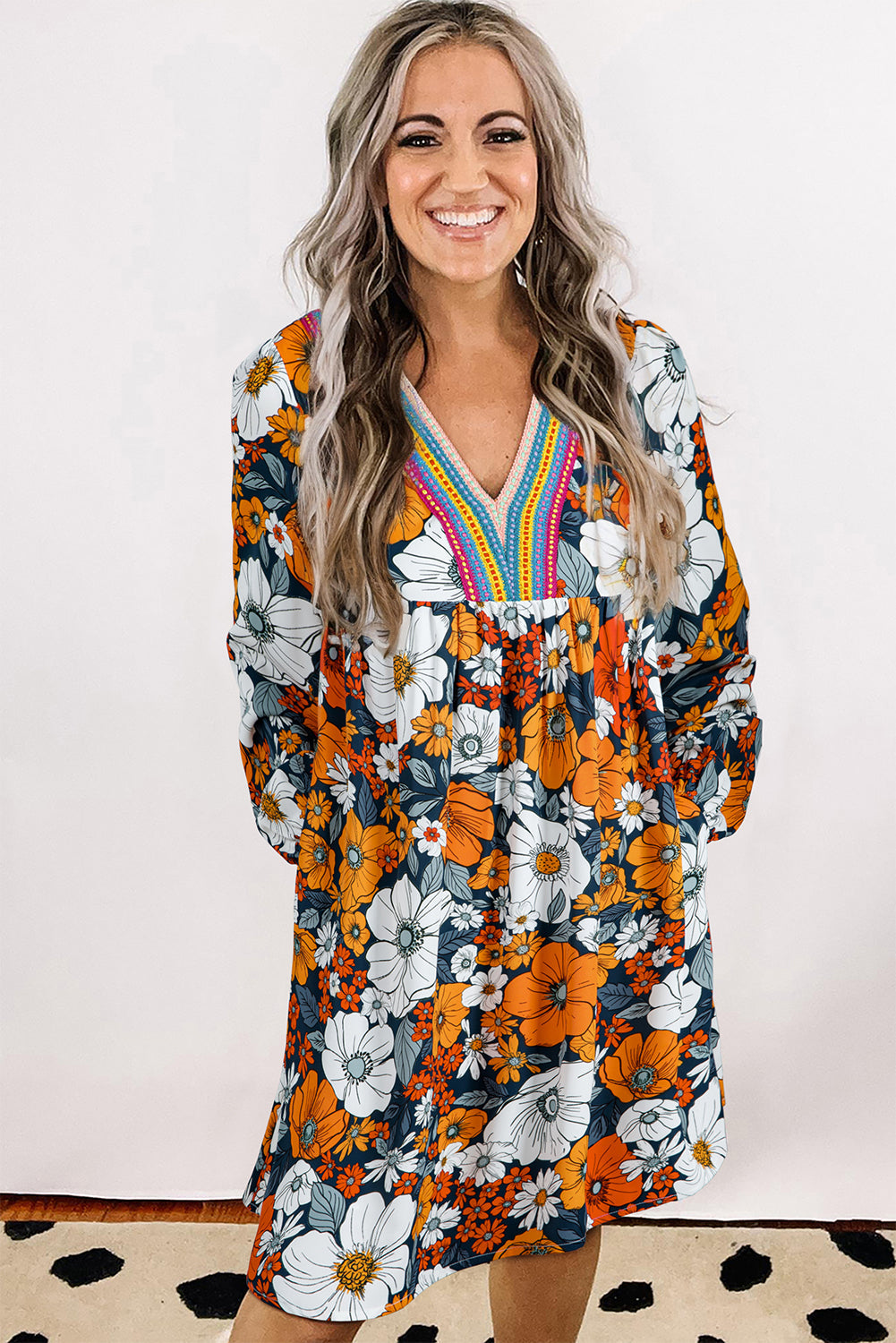 Blakely Floral Long Sleeve Mini Dress - Threaded Pear