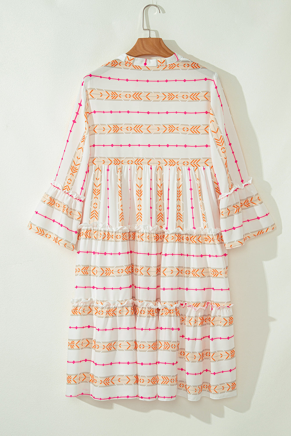 Winnie Bracelet Sleeve Slit Neck Ruffled Loose Dress - Threaded Pear