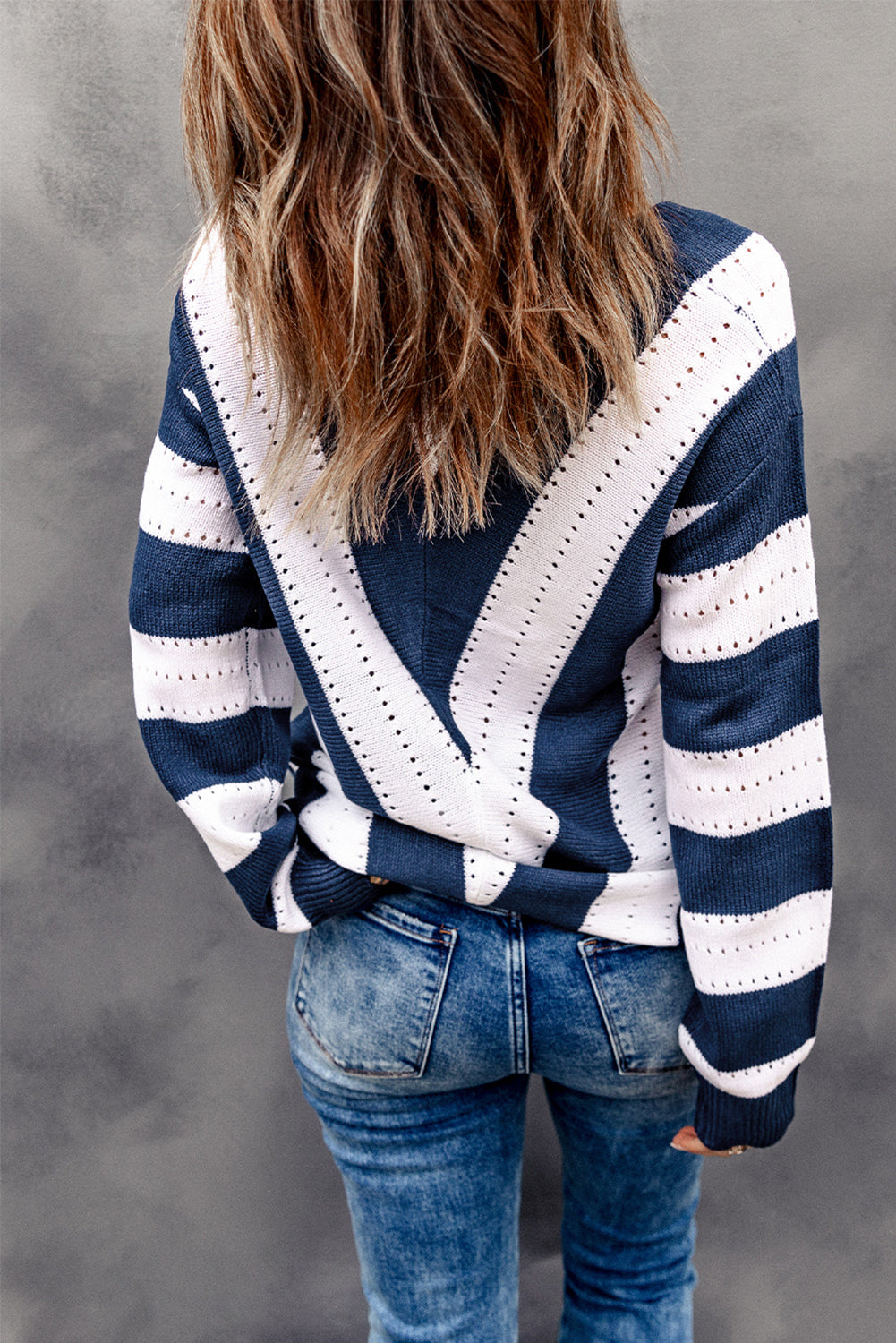 Eleanor Striped Colorblock Knitted Sweater - Threaded Pear
