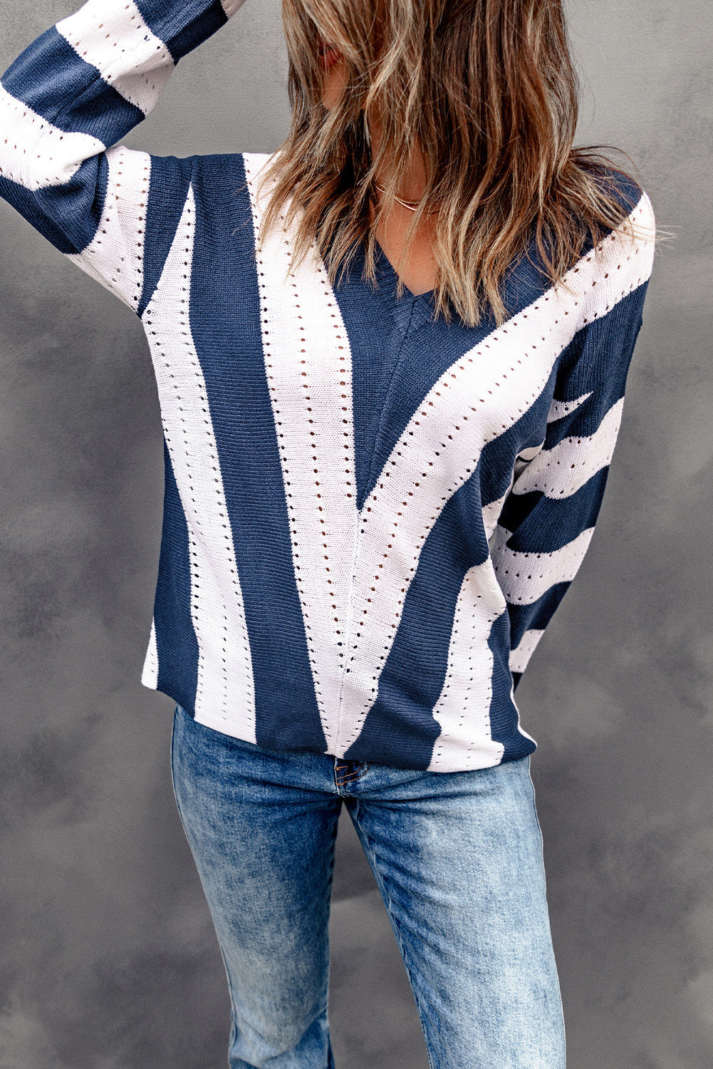 Eleanor Striped Colorblock Knitted Sweater - Threaded Pear