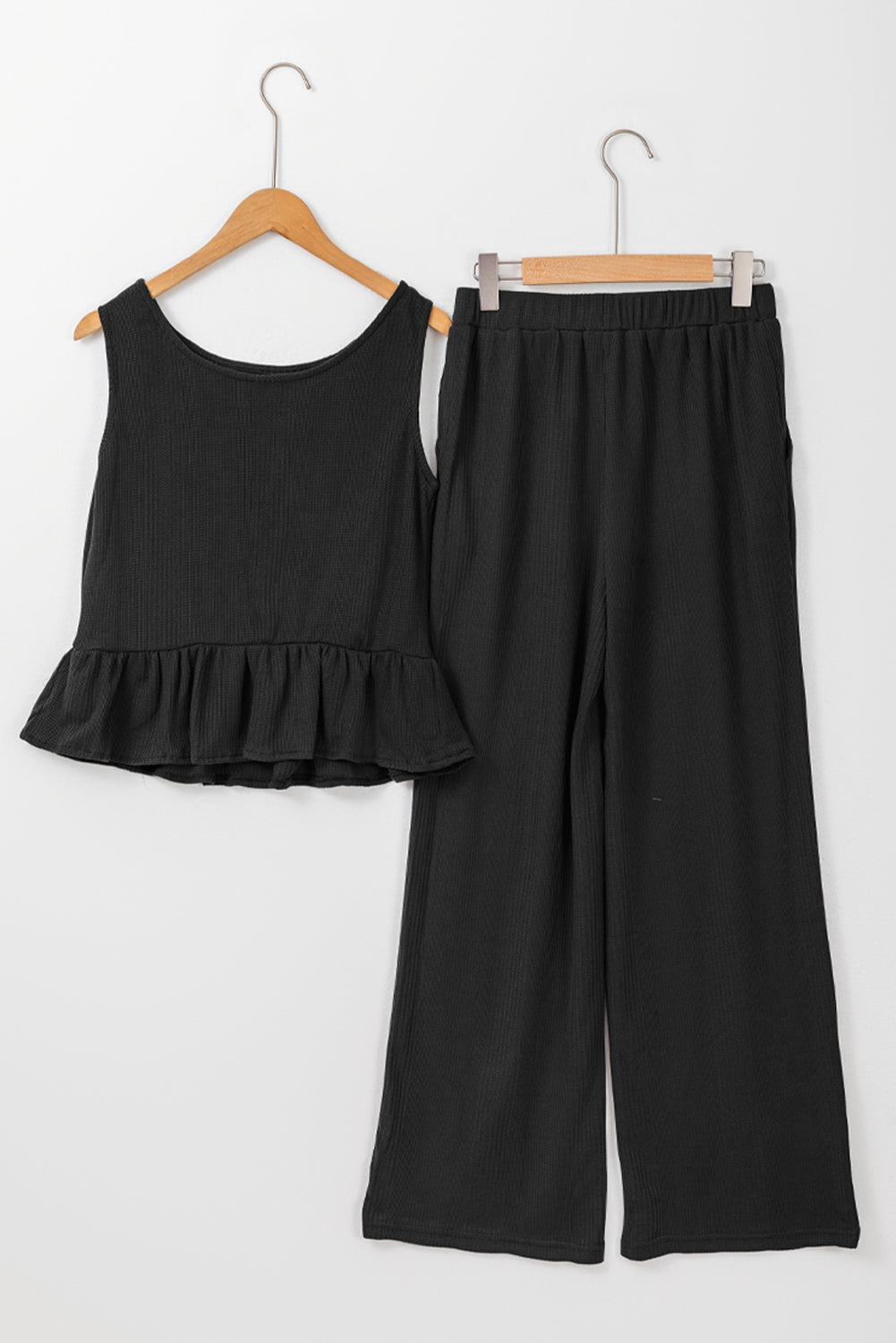 Teresa Ribbed Ruffle Tank Top and Pants Set - Threaded Pear