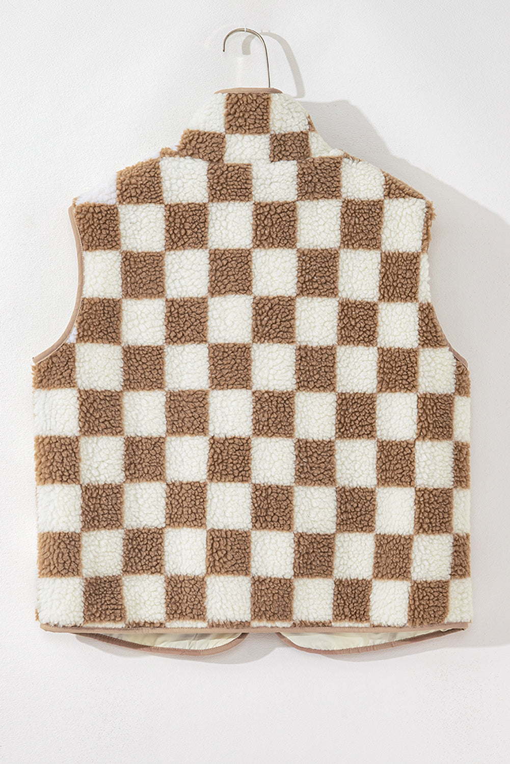 Mindi Checkered Sherpa Collared Jacket Vest - Threaded Pear