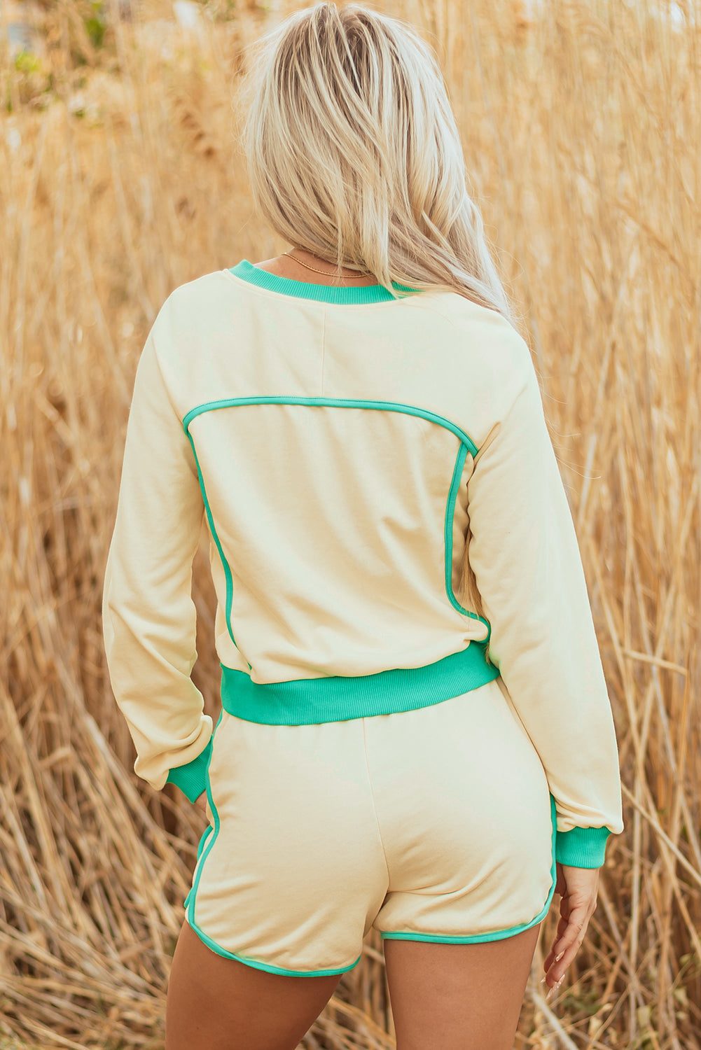 Wren Long Sleeve Pullover and Drawstring Shorts Outfit - Threaded Pear