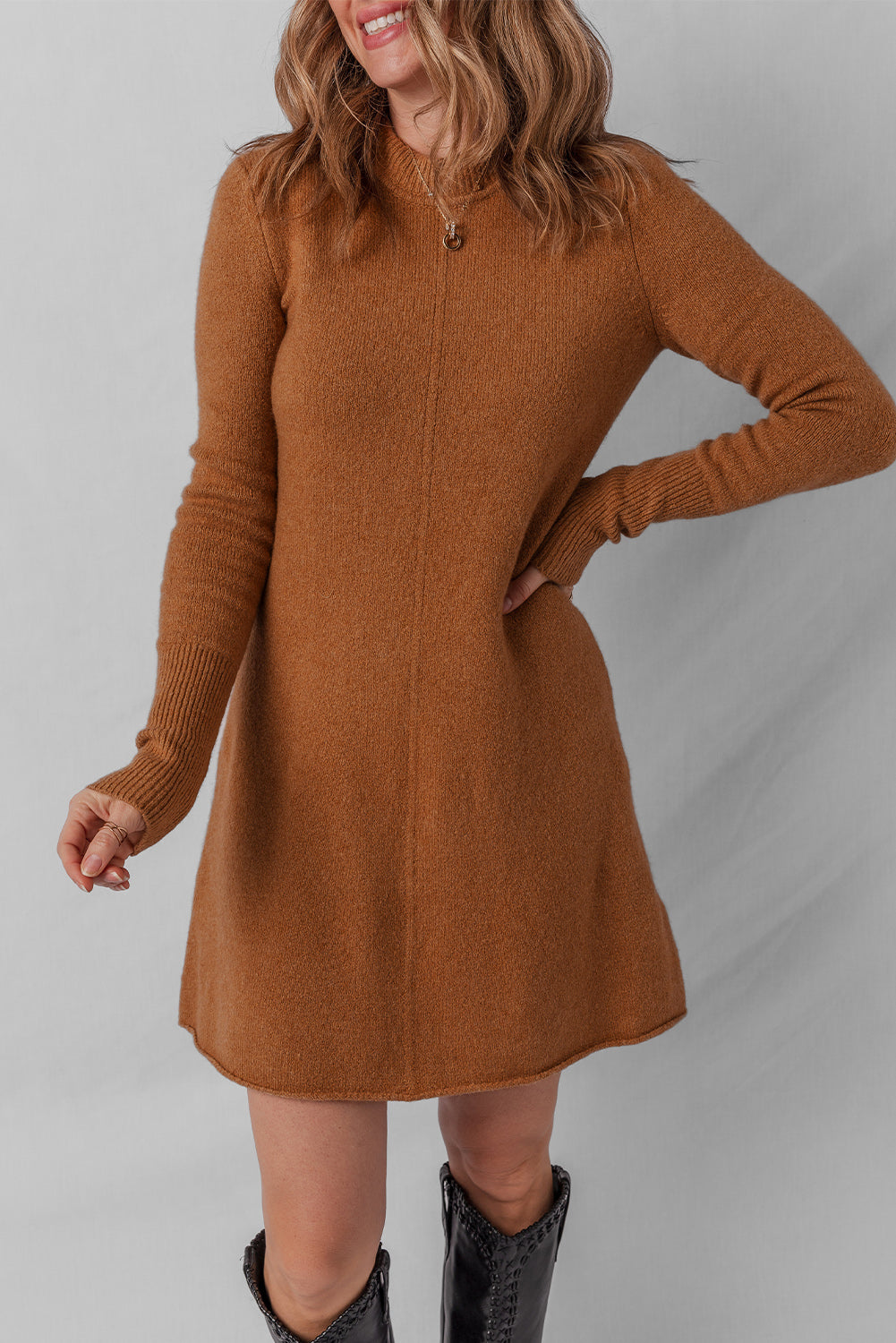 Madeline Ribbed Mini Sweater Dress - Threaded Pear