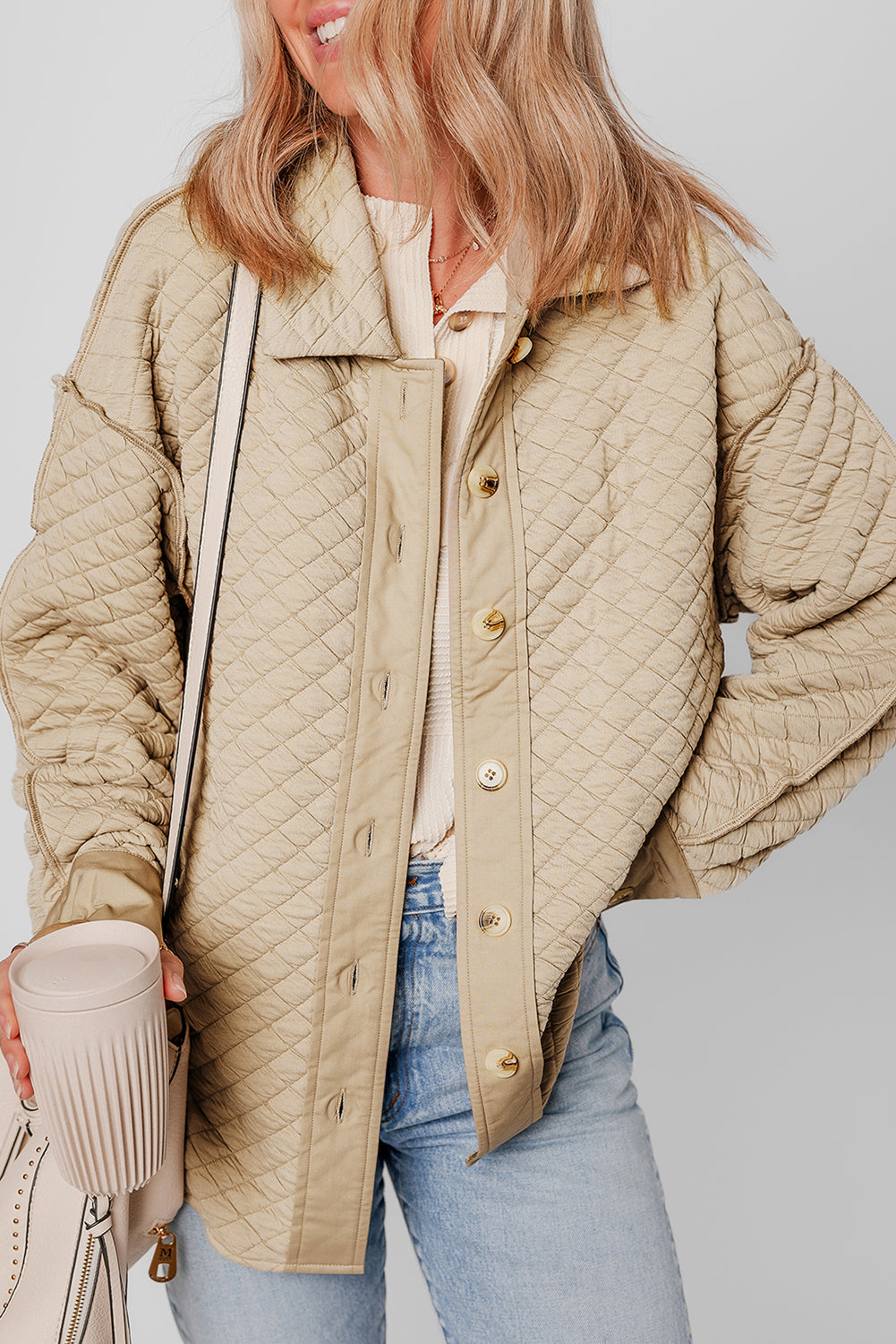 Celeste Quilted Puffer Buttoned Shacket - Threaded Pear