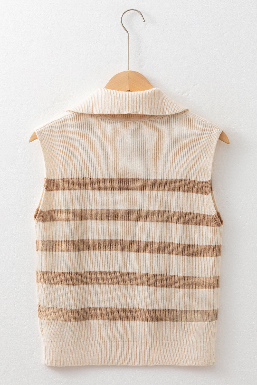 Everly Stripe Ribbed Half Zip Collared Sweater Vest - Threaded Pear