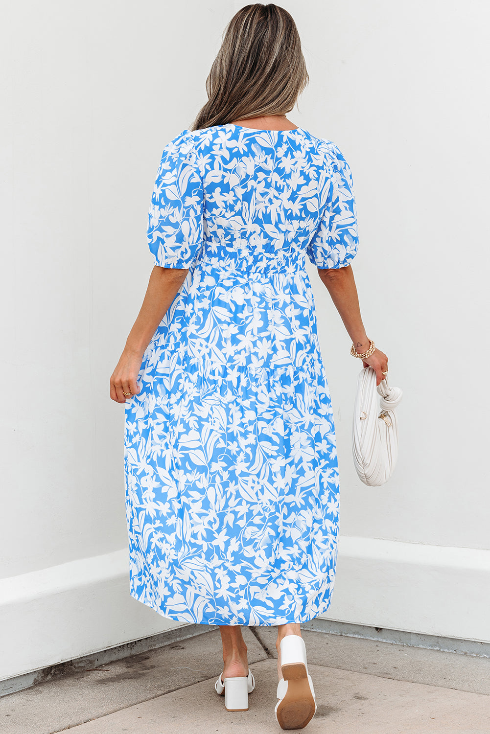 Shannon Floral V Neck Long Dress - Threaded Pear