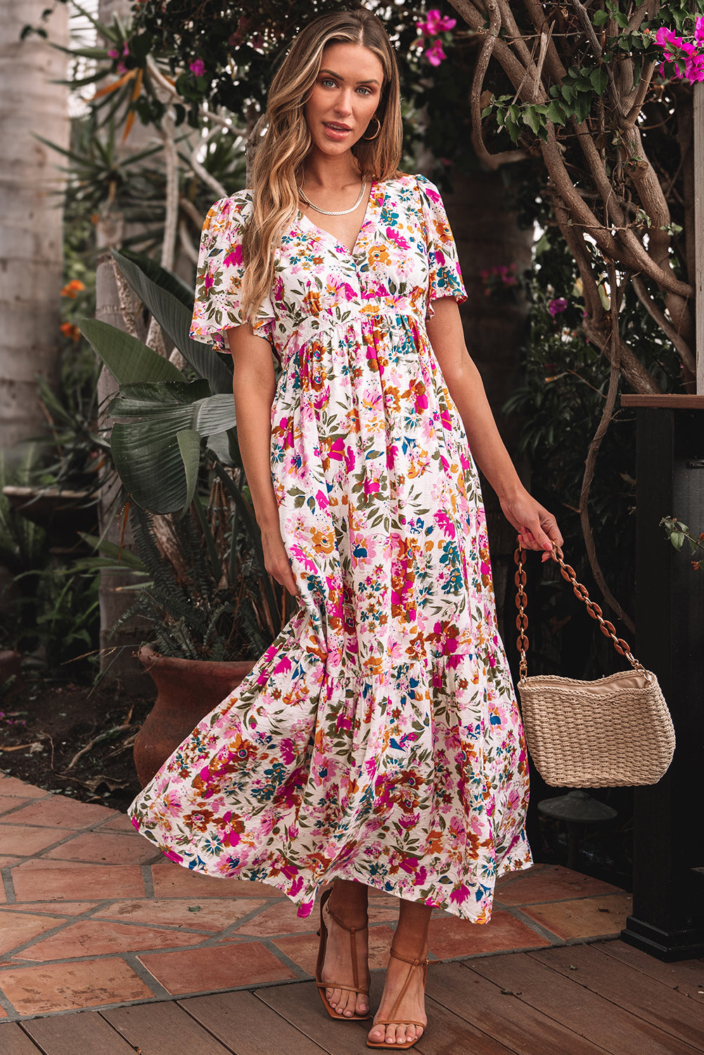 Kaitlyn Floral Short Sleeve Maxi Dress - Threaded Pear