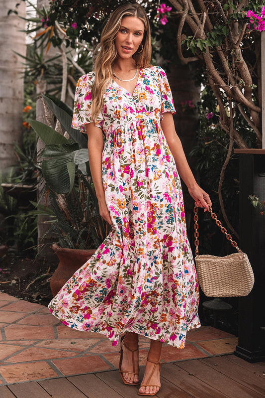 Kaitlyn Floral Short Sleeve Maxi Dress - Threaded Pear