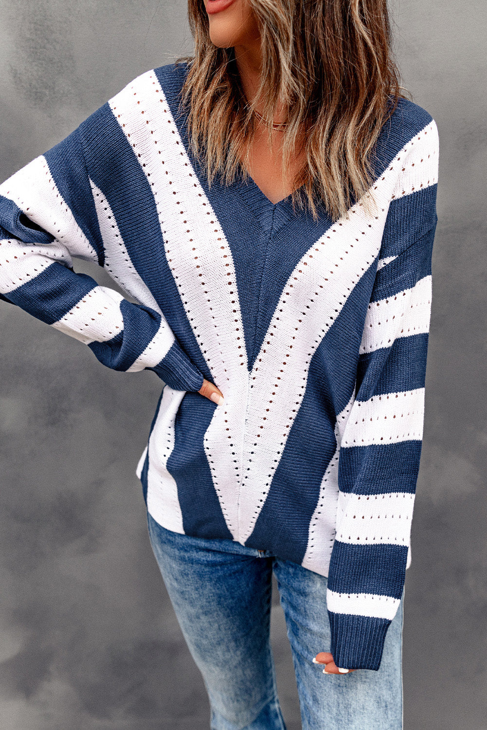 Eleanor Striped Colorblock Knitted Sweater - Threaded Pear
