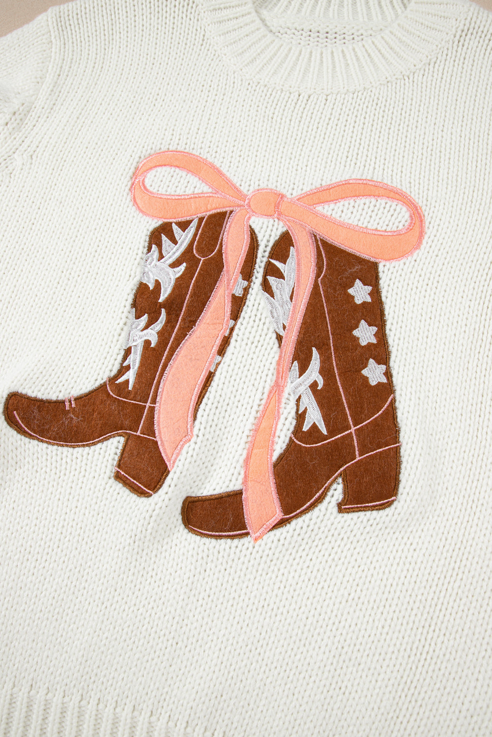 Amanda Embroidered Bow Boots Sweater - Threaded Pear