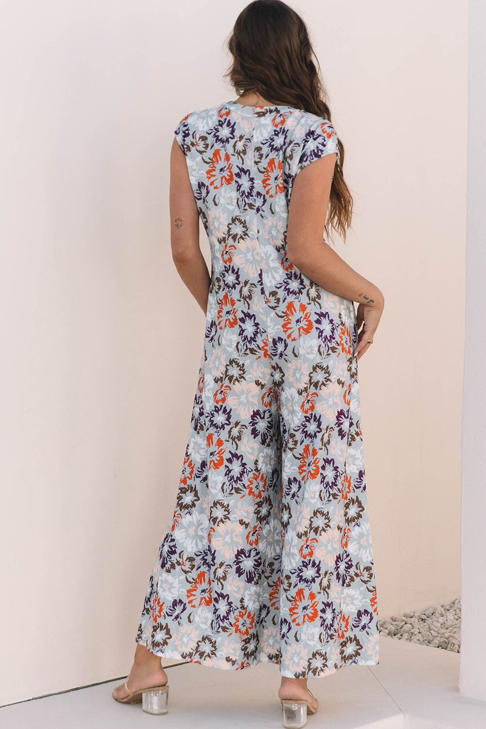 Kylee Floral Sleeveless Buttoned Wide Leg Jumpsuit - Threaded Pear